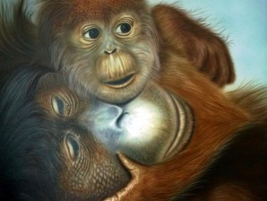 Ausschnitt eines Airbrush-Bildes mit zwei sich umarmenden Affen