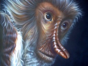 Ausschnitt eines Airbrush-Bildes eines Affens mit langer Nase