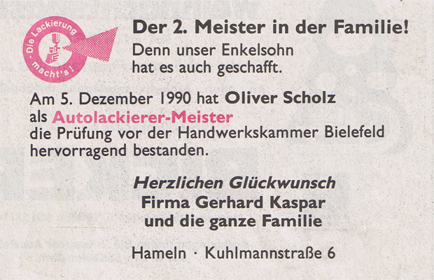 Enkelsohn Oliver Scholz absolviert Meisterprüfung